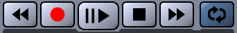 Part of the Main Toolbar responsible for the transport control. From left to right: rewind, record, pause and play, stop, fast forward, and loop button.