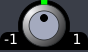 Grey rotary widget with black background. On the widget there is a centered black circle and a black vertical line extending from the topmost point of the circle to its center.