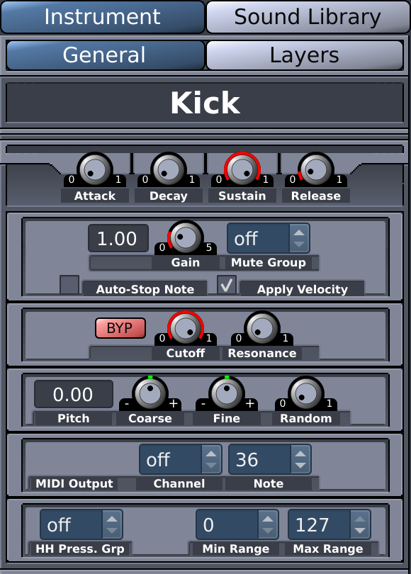 The Instrument editor General view