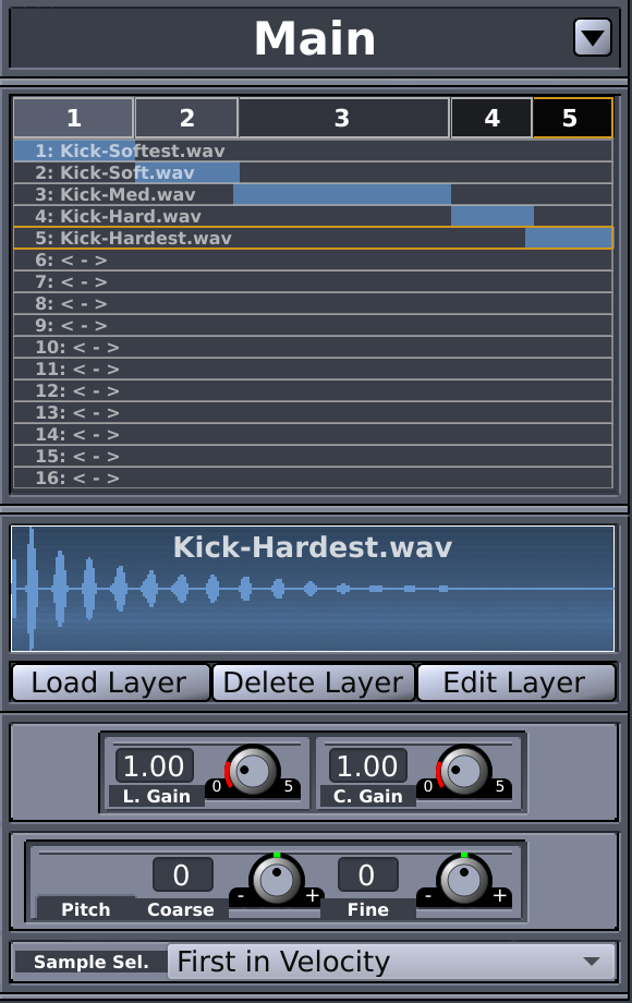 The Instrument Editor Layers View