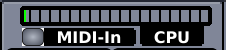 A block horizontal line in the upper part will contain a meter showing the load of the CPU. Below a small LED-like symbol next to the text "MIDI-IN" will indicated when there is MIDI input.