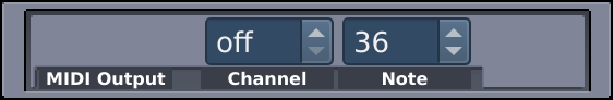 Two displays with corresponding decrease and increase buttons. The left one is titled "CHANNEL" and the right one "NOTE".